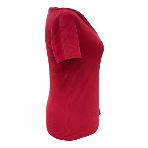 Tommy Hilfiger Deep Red Vintage V-Neck Short Sleeved T-Shirt/Hilfiger Logo - Picture 4 of 6